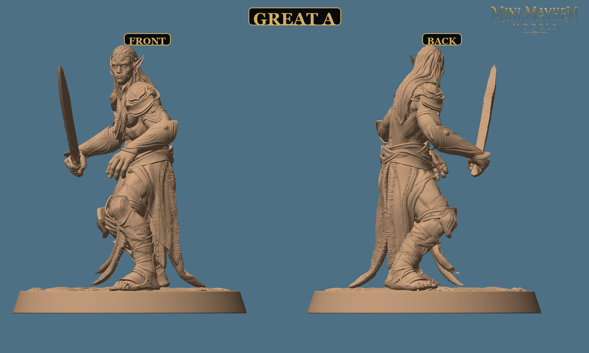 Hollow Blades Dark Elf Greatsword Deepwood Hollow | Option: Great A | front | DND miniature Deepwood Hollow Rescale Miniatures