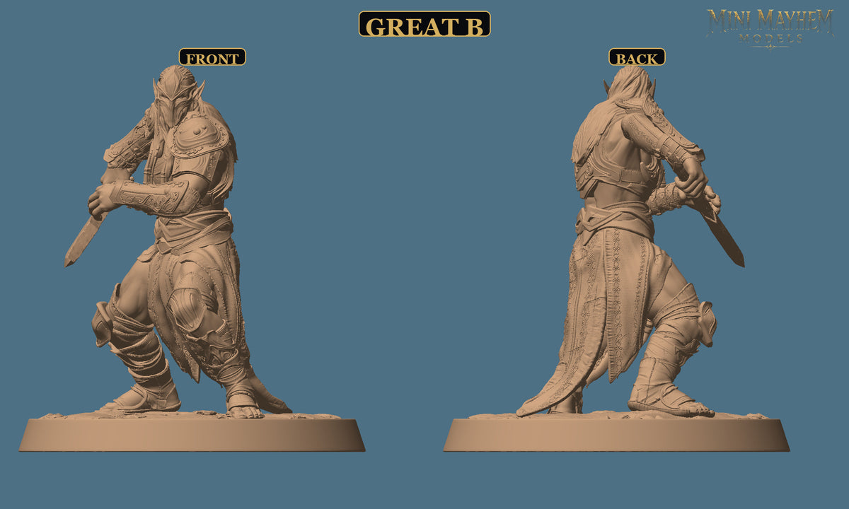 Hollow Blades Dark Elf Greatsword Deepwood Hollow | Option: Great B | front | DND miniature Deepwood Hollow Rescale Miniatures