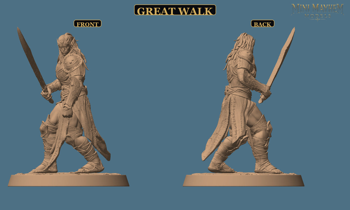 Hollow Blades Dark Elf Greatsword Deepwood Hollow | Option: Great Walk | front | DND miniature Deepwood Hollow Rescale Miniatures