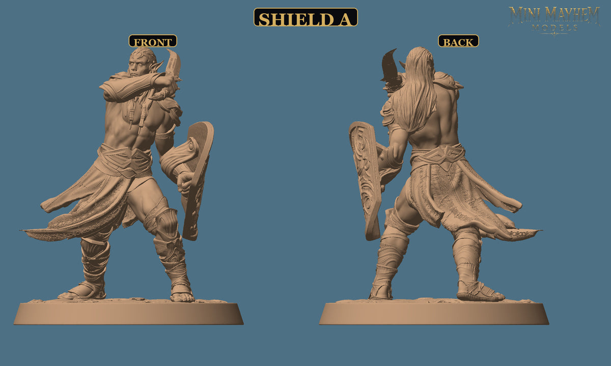 Hollow Blades Dark Elf Sword and Shield Deepwood Hollow | Option: Shield A | front | DND miniature Deepwood Hollow Rescale Miniatures