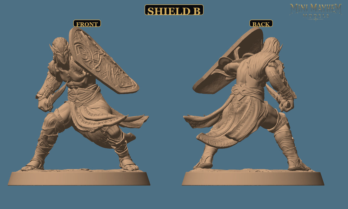 Hollow Blades Dark Elf Sword and Shield Deepwood Hollow | Option: Shield B | front | DND miniature Deepwood Hollow Rescale Miniatures