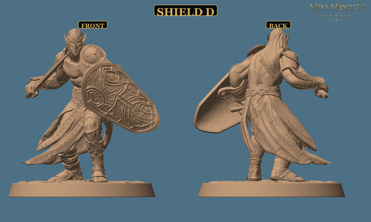 Hollow Blades Dark Elf Sword and Shield Deepwood Hollow | Option: Shield D | front | DND miniature Deepwood Hollow Rescale Miniatures
