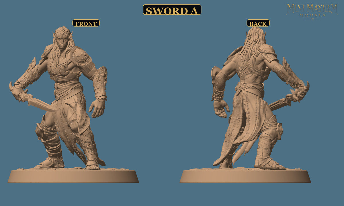 Hollow Blades Dark Elf Sword Deepwood Hollow | Option: Sword A | front | DND miniature Deepwood Hollow Rescale Miniatures