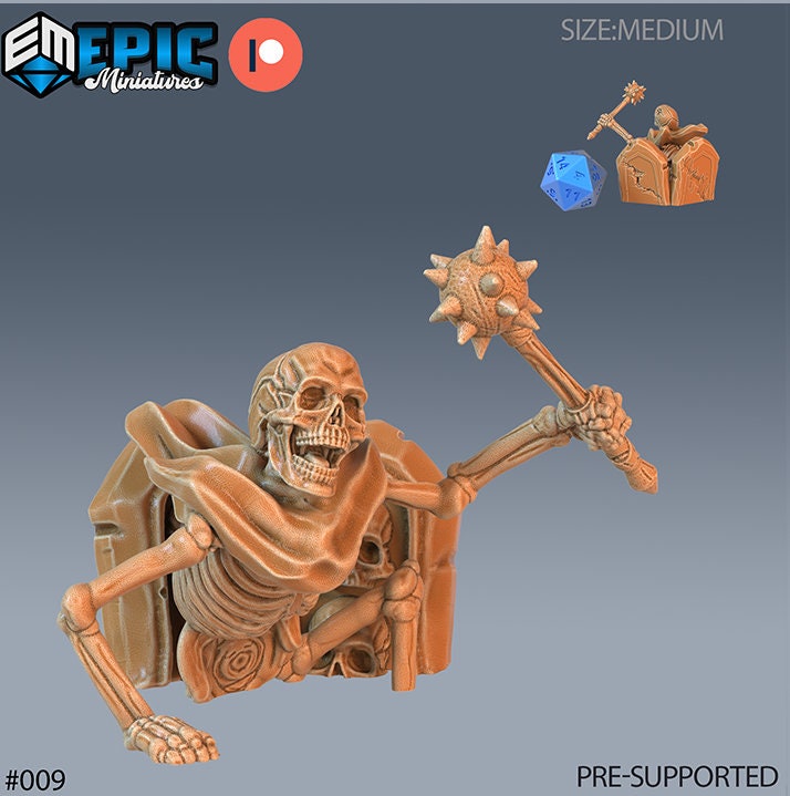 DND Miniature Crypt of Dread Skeleton Collection Dungeons and Dragons Mini Resin 3d Printed Set of 7 Skeleton 4 front DND miniature  16k resin