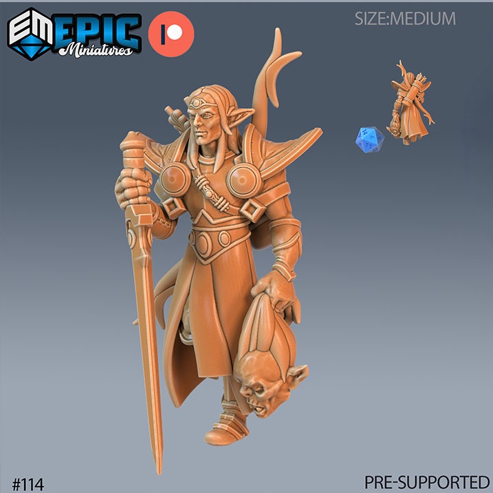 DND Miniature Elves Elf Collection Dungeons and Dragons Mini Resin 3d Printed Character Set of 4 Druid Paladin Ranger Rogue Elf Ranger front DND miniature  16k resin