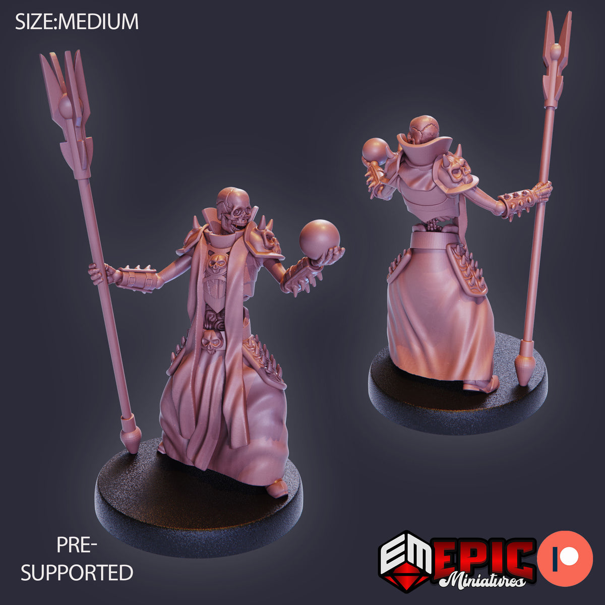 Skeleton Army Warlock front DND miniature Restless Bones 16k resin