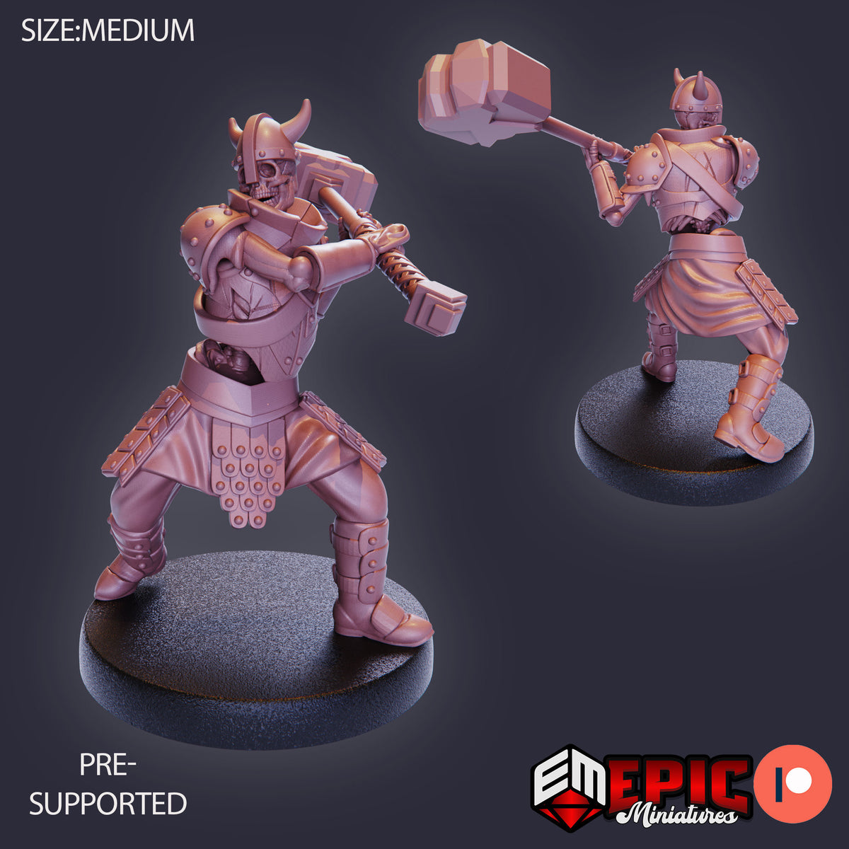Skeleton Army Hammer front DND miniature Restless Bones 16k resin