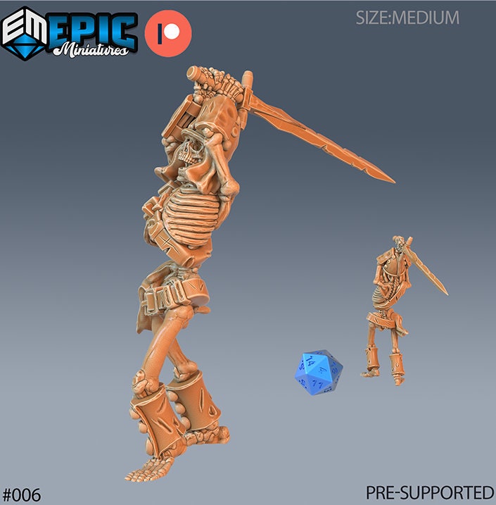 DND Miniature Crypt of Dread Skeleton Collection Dungeons and Dragons Mini Resin 3d Printed Set of 7 Skeleton 5 front DND miniature  16k resin