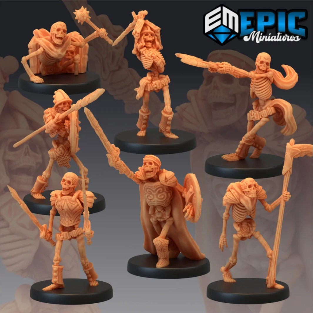 DND Miniature Crypt of Dread Skeleton Collection Dungeons and Dragons Mini Resin 3d Printed Set of 7 DND miniatures group photo