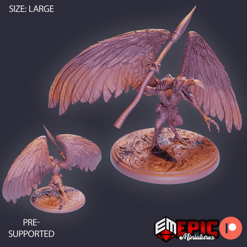 Vulture Demon Vulture Demon Spear front DND miniature Restless Bones 16k resin