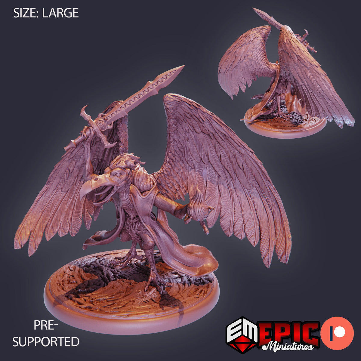 Vulture Demon Vulture Demon Sword front DND miniature Restless Bones 16k resin