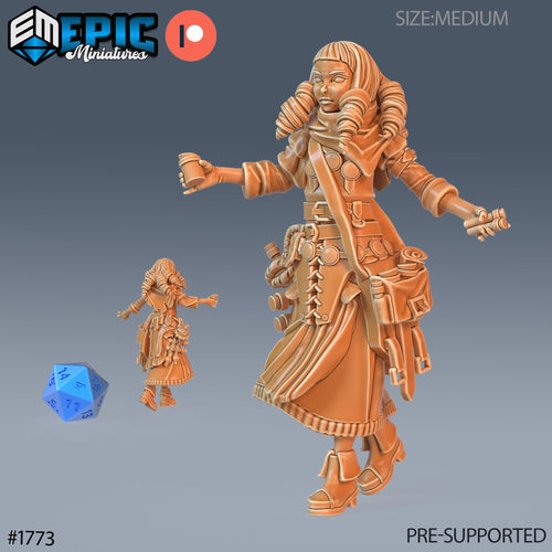 Alchemist Set of 3 DND Minis | Guild of Thieves Collection | TTRPG | Urban Waterdeep Eberron Ravnica Steampunk Netherdeep Female Artificer Option #1774 front DND miniature  16k resin