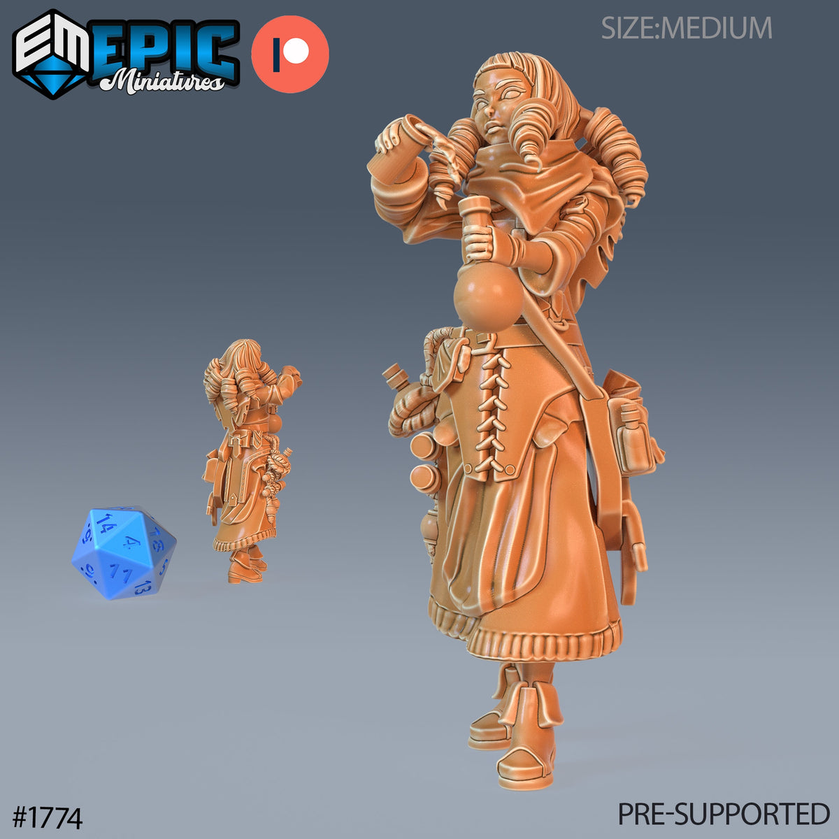 Alchemist Set of 3 DND Minis | Guild of Thieves Collection | TTRPG | Urban Waterdeep Eberron Ravnica Steampunk Netherdeep Female Artificer Option #1772 front DND miniature  16k resin