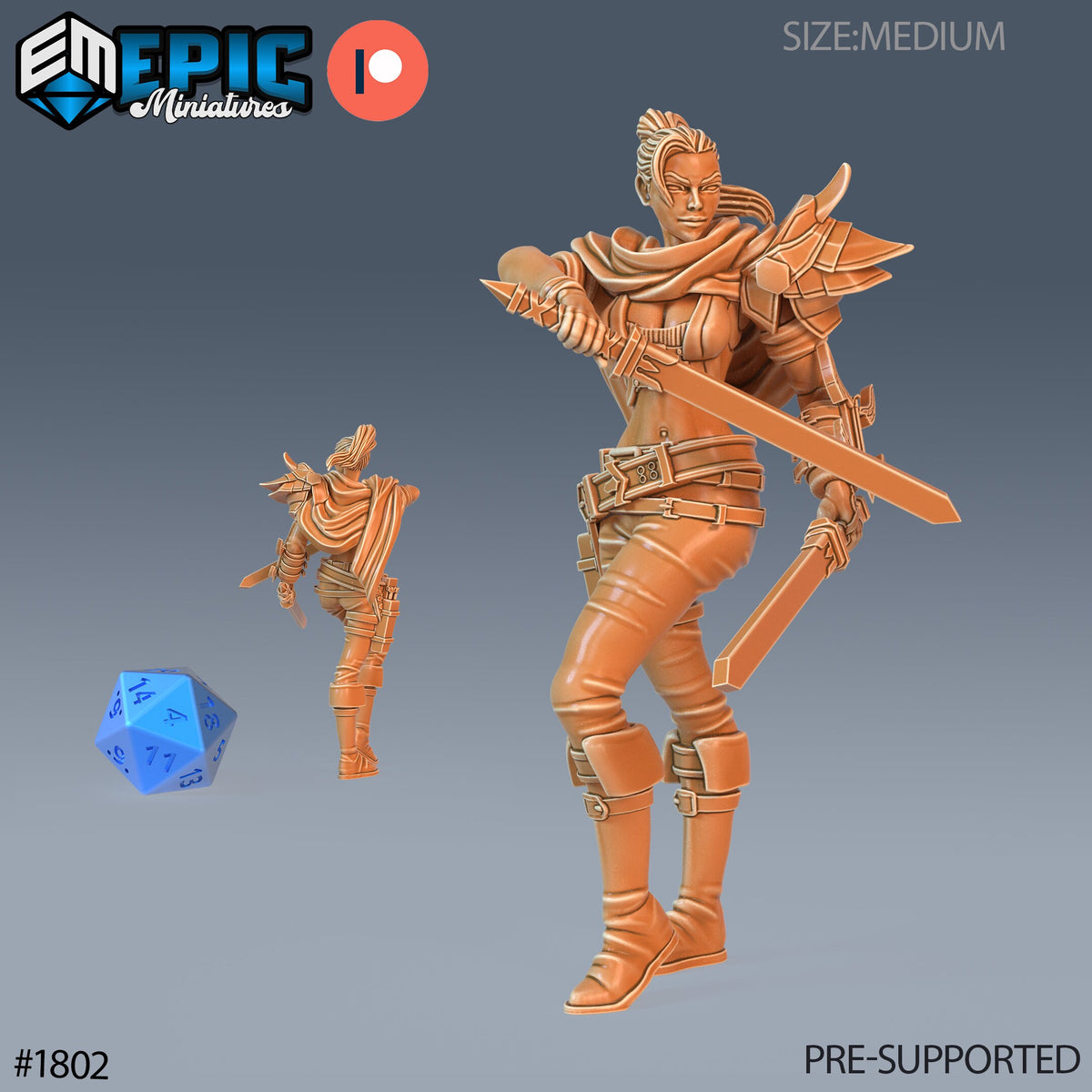 Female Assassin Option #1802 front DND miniature Guild of Thieves 16k resin