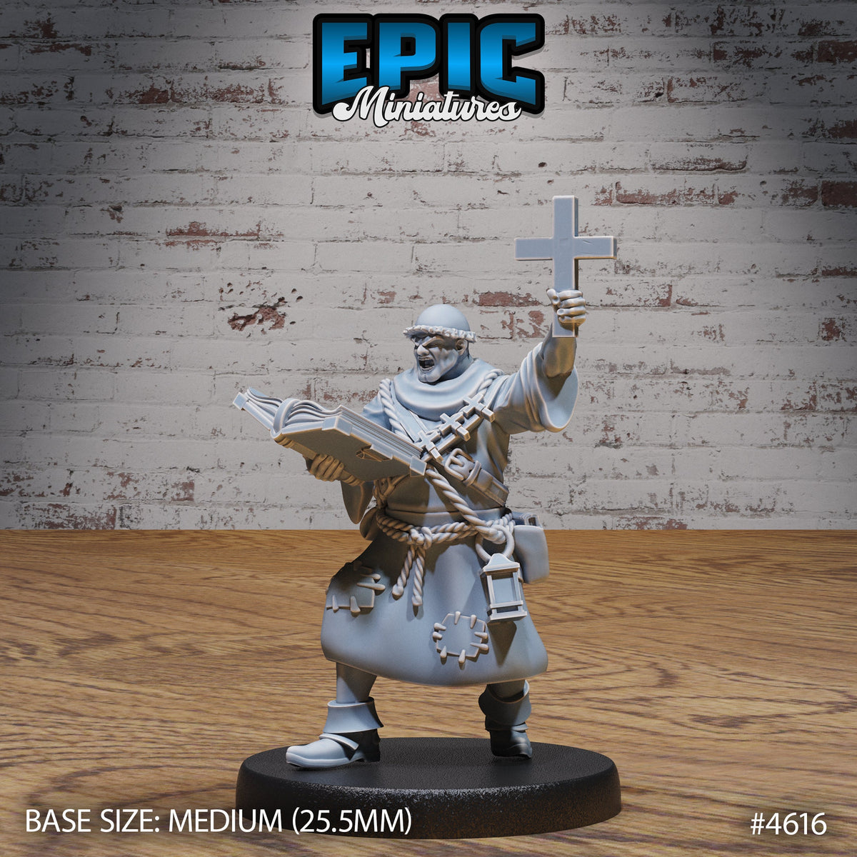 Medieval Cleric Monk Option #4616 front DND miniature Faith Defender 16k resin