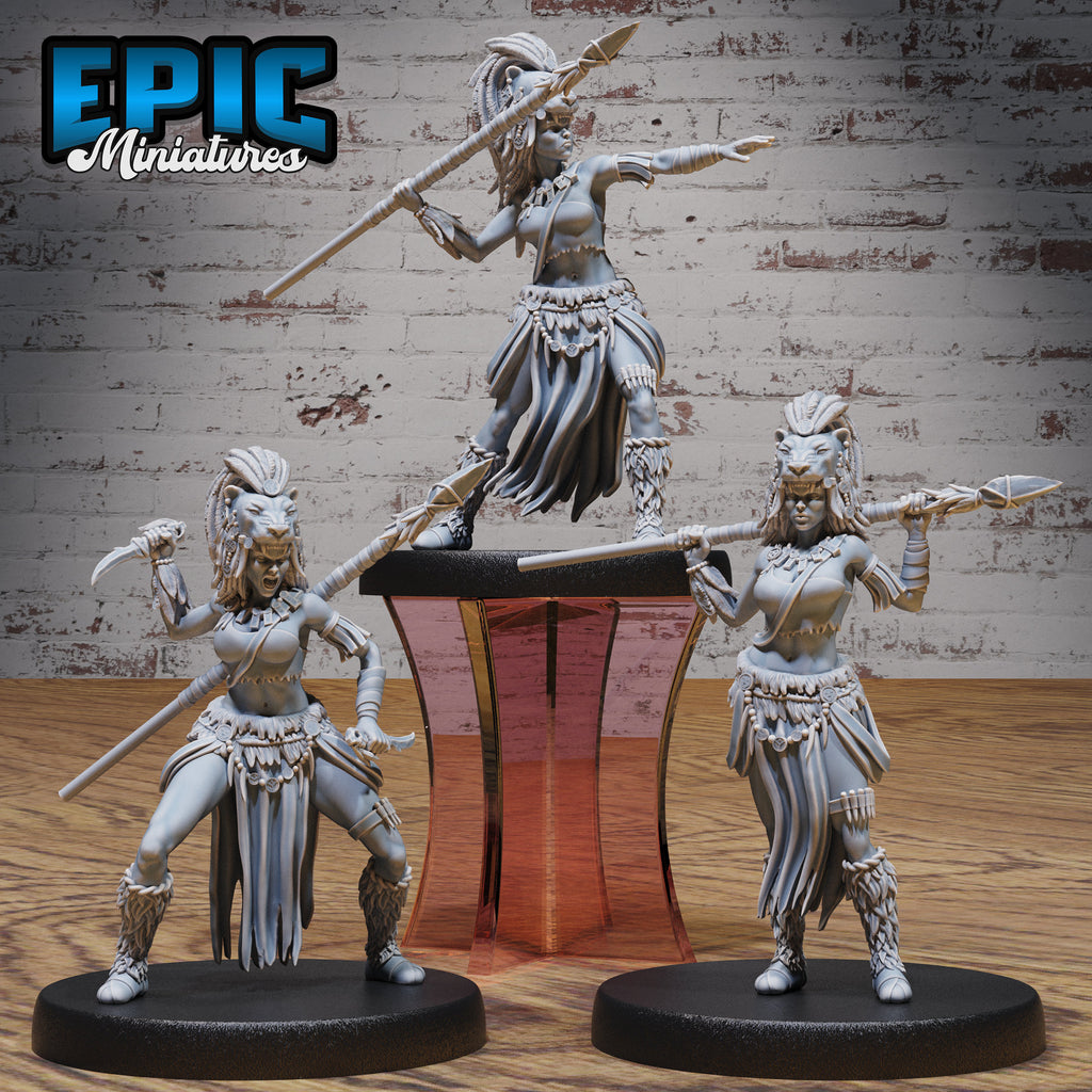 Lion Huntress Set of 3 DND miniatures group photo Safari Tour