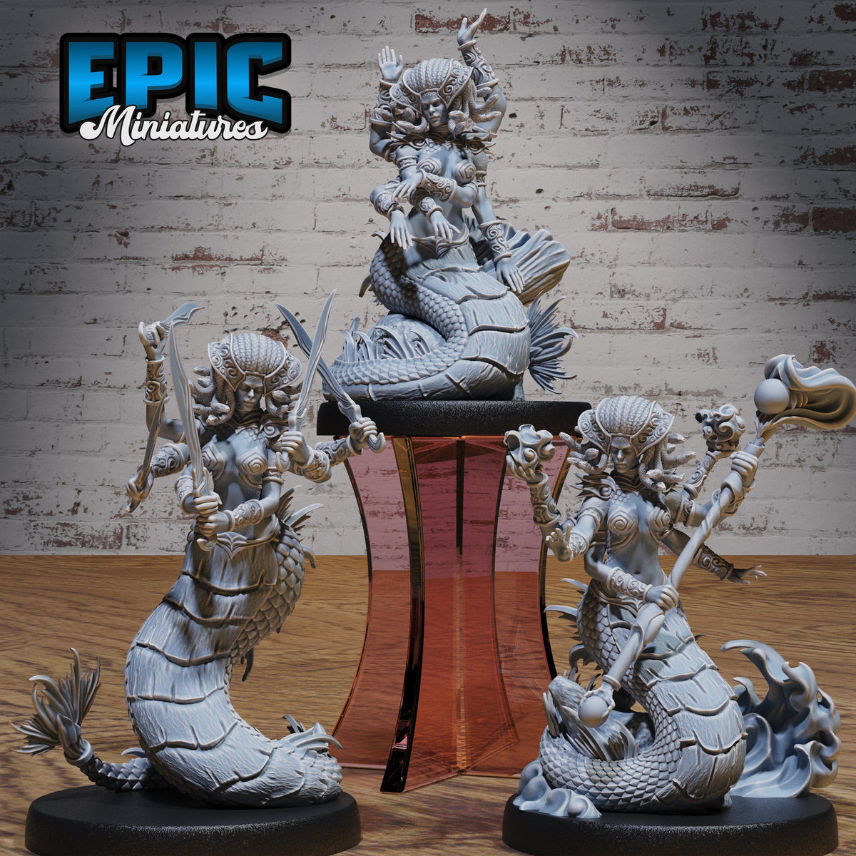 Naga Queen Set of 3 DND miniatures group photo Serpents Rage
