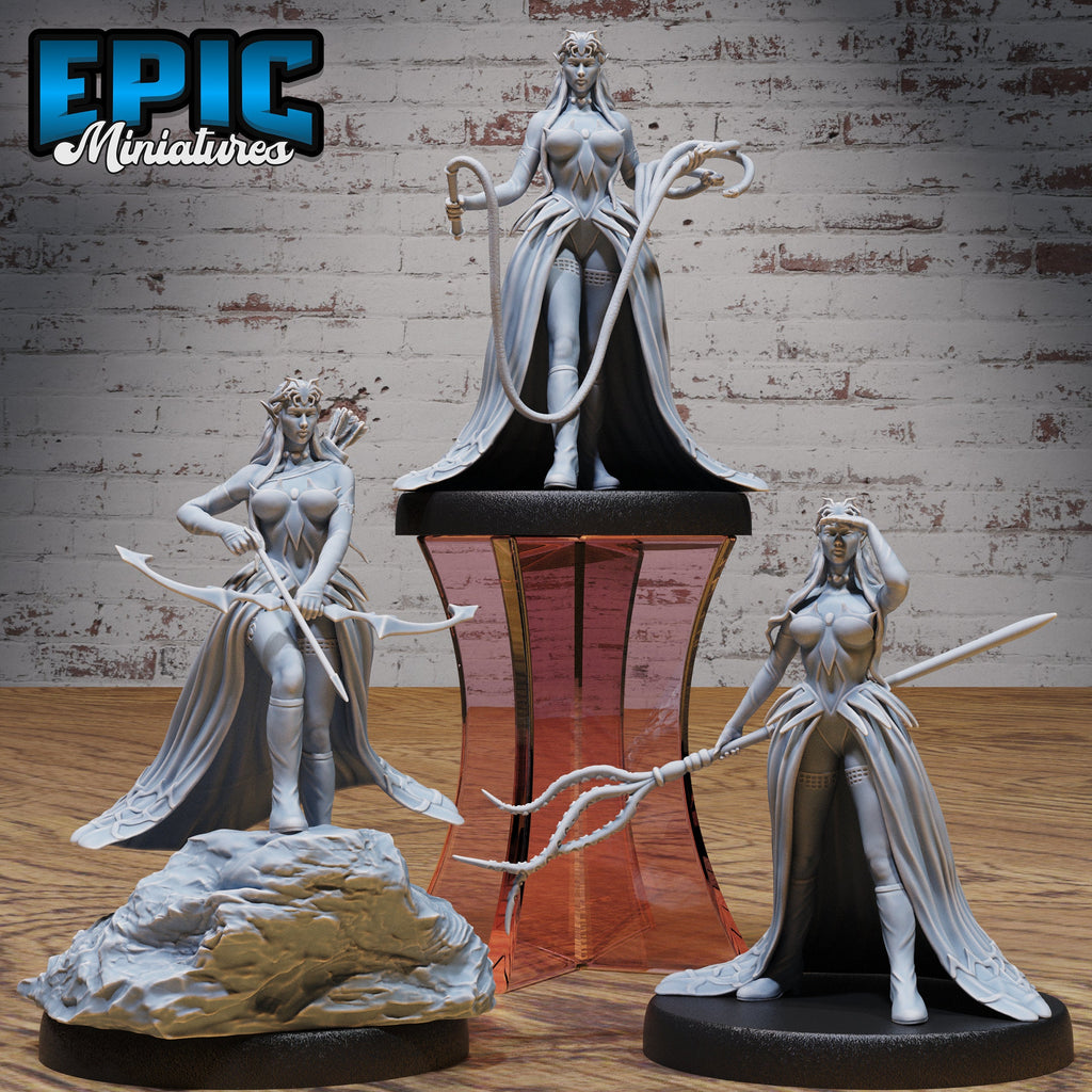 Dark Elf Domina Set of 3 DND Minis | Vampire Invasion | TTRPG | Drow Elves Underdark Dragon Heist Whip Bow Staff DND miniatures group photo