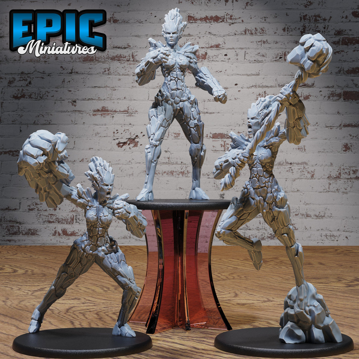 Earth Elemental Female Set of 3 DND miniatures group photo Deep Dark Caves