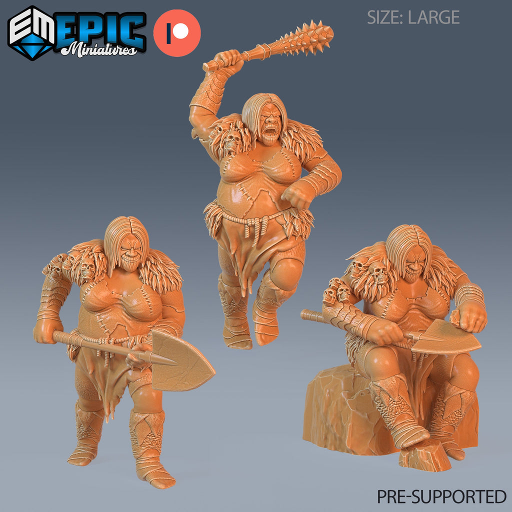Ogre Female Set of 3 DND miniatures group photo Caves of Despair