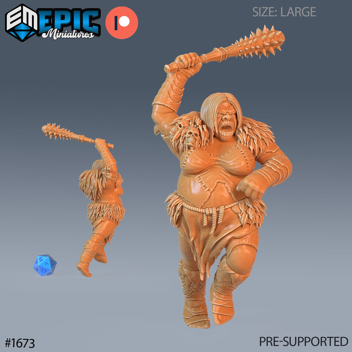 Ogre Female Option #1673 front DND miniature Caves of Despair 16k resin