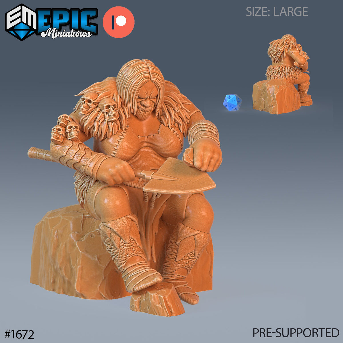Ogre Female Option #1672 front DND miniature Caves of Despair 16k resin