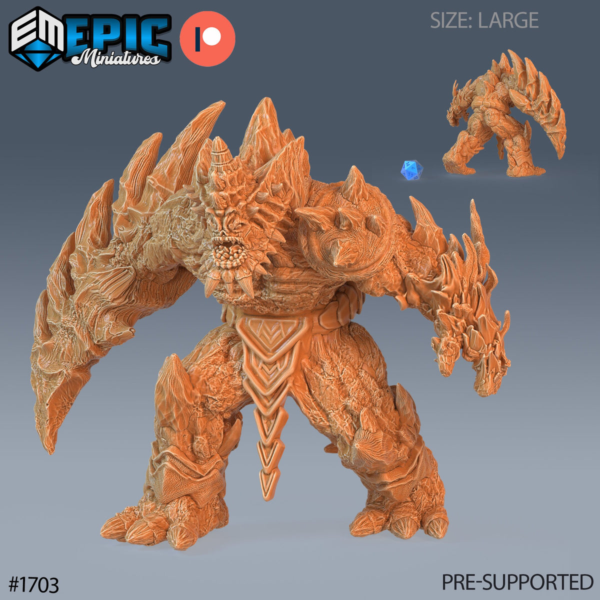 Lava Golem Option #1703 front DND miniature Caves of Despair 16k resin