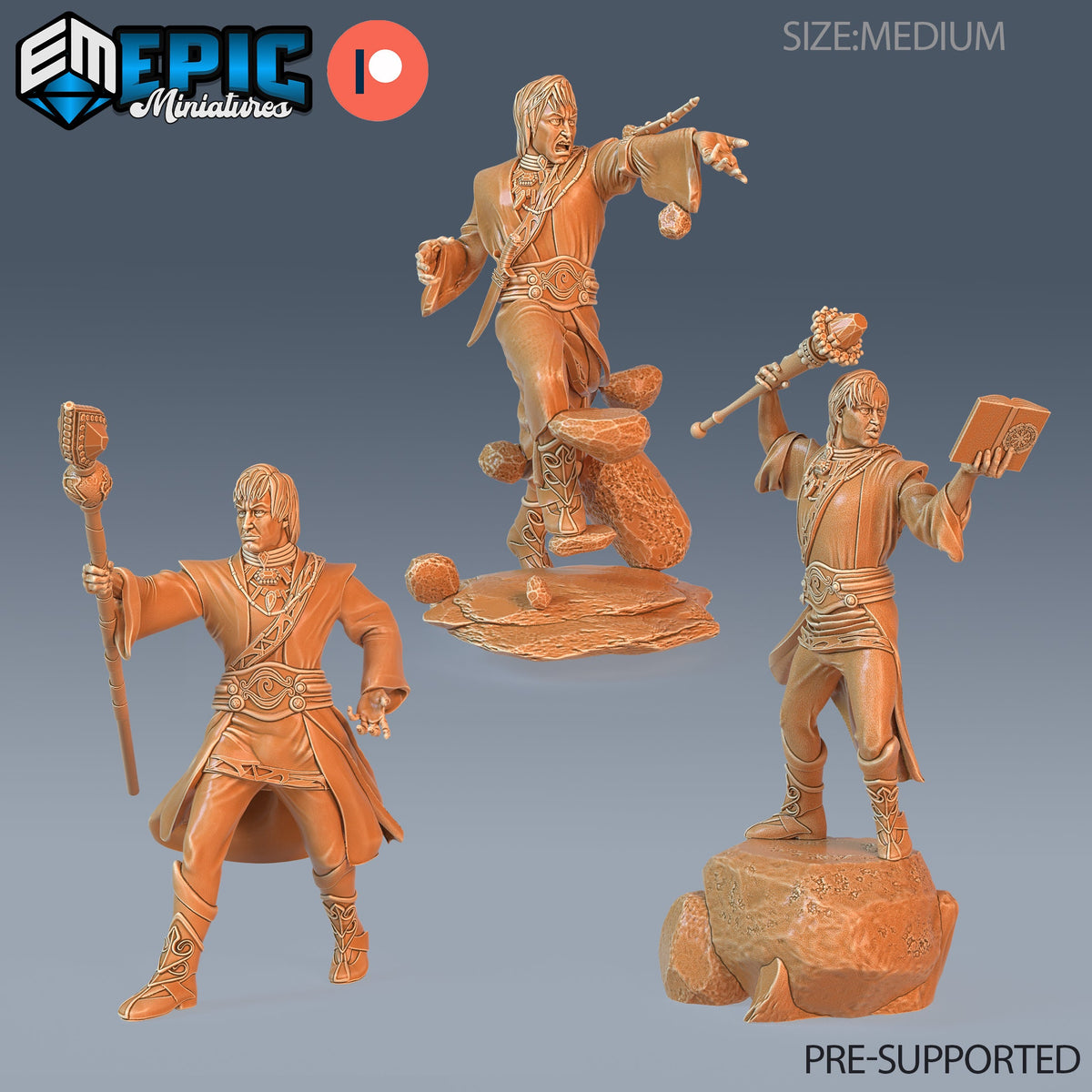 Earth Wizard Set of 3 DND miniatures group photo Caves of Despair