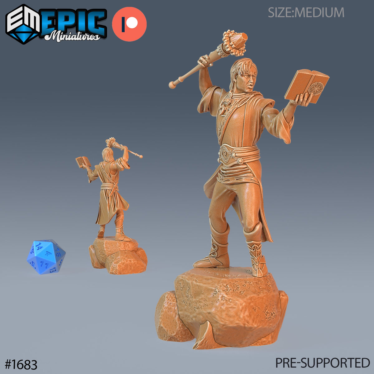 Earth Wizard Option #1683 front DND miniature Caves of Despair 16k resin
