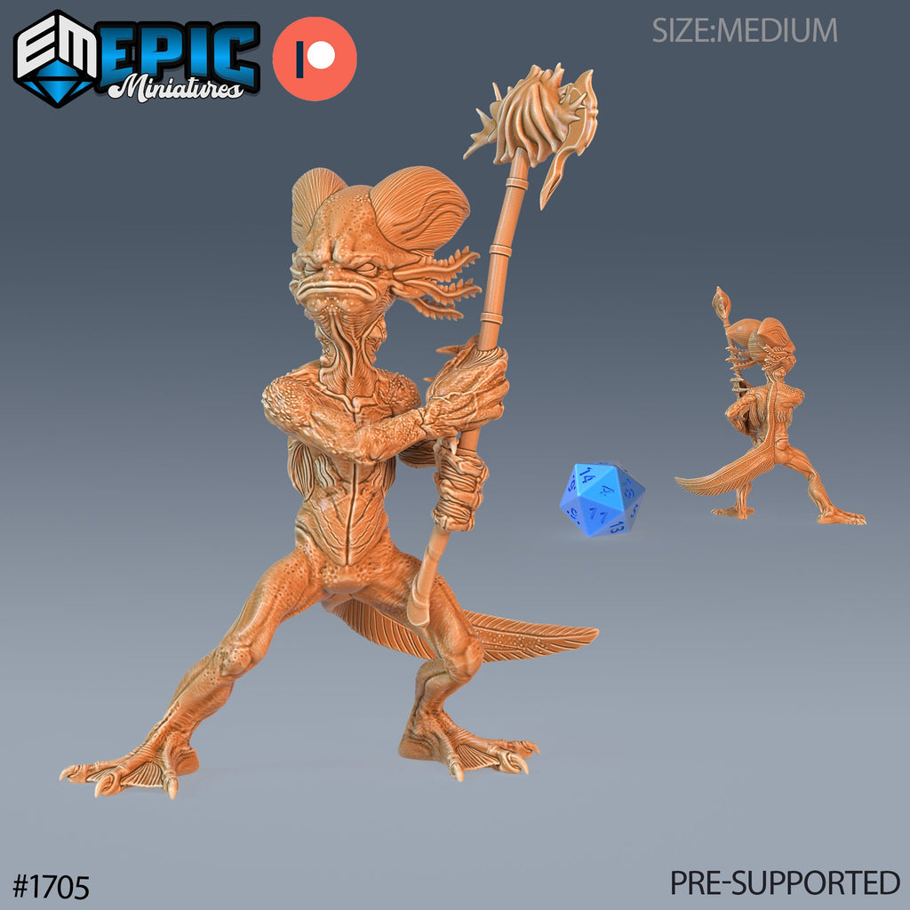 Grumpy Axolotl Warrior Warrior Option #1705 front DND miniature Caves of Despair 16k resin