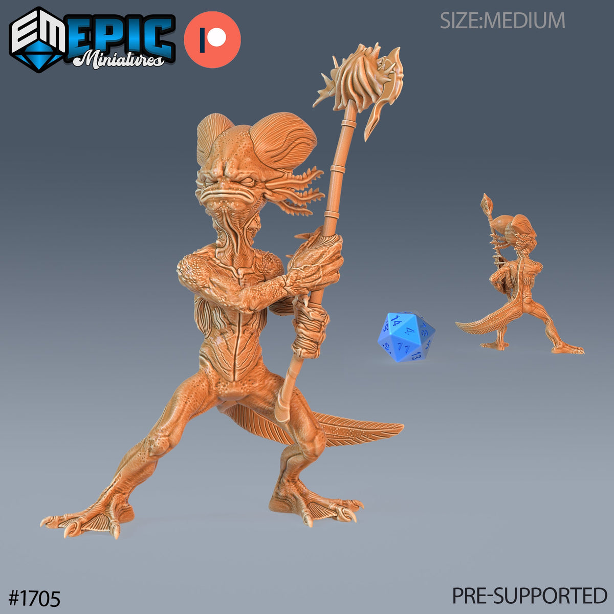 Grumpy Axolotl Warrior Warrior Option #1705 front DND miniature Caves of Despair 16k resin
