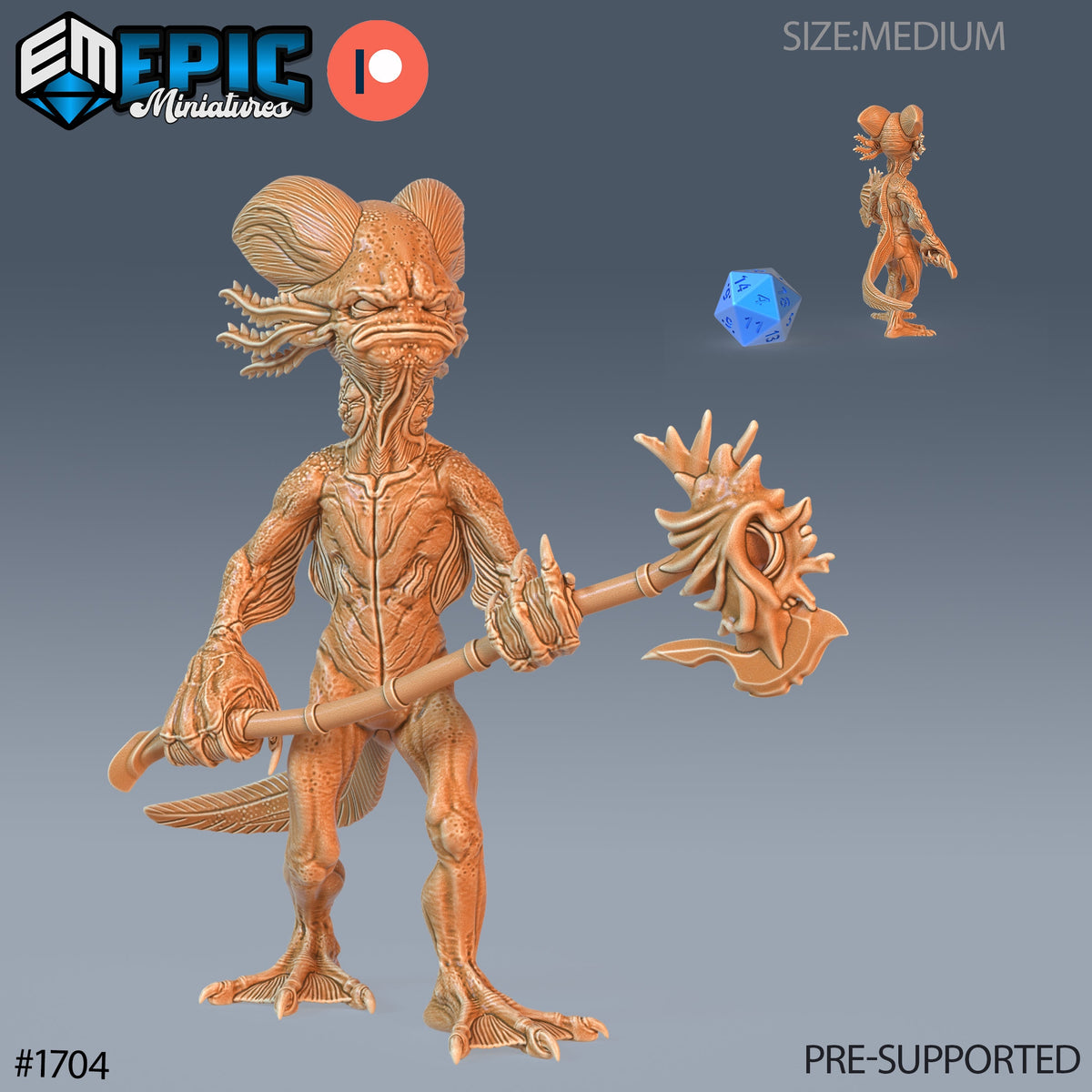 Grumpy Axolotl Warrior Warrior Option #1704 front DND miniature Caves of Despair 16k resin