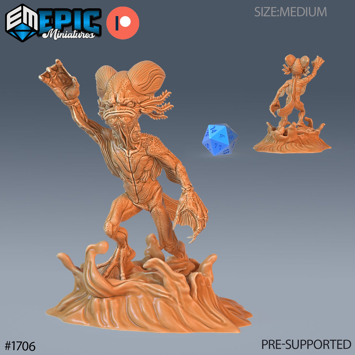 Grumpy Axolotl Warrior Warrior Option #1706 front DND miniature Caves of Despair 16k resin
