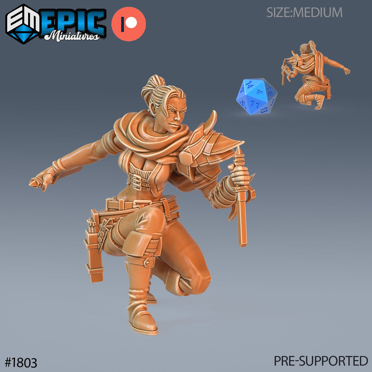 Female Assassin Option #1803 front DND miniature Guild of Thieves 16k resin
