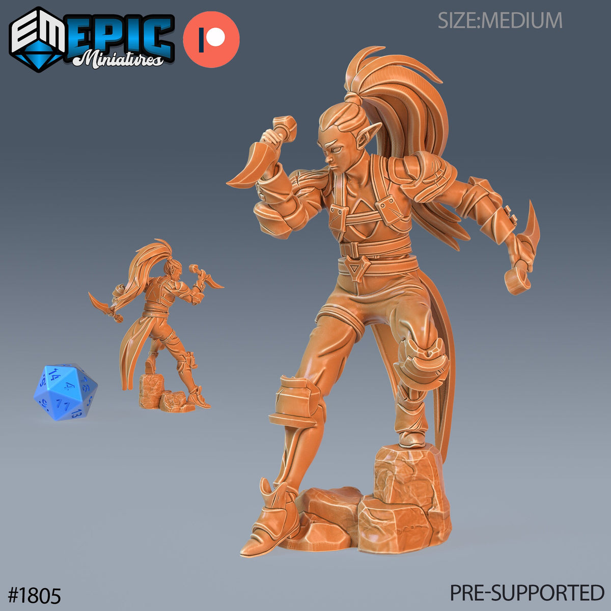Elf Rogue Option #1805 front DND miniature Guild of Thieves 16k resin