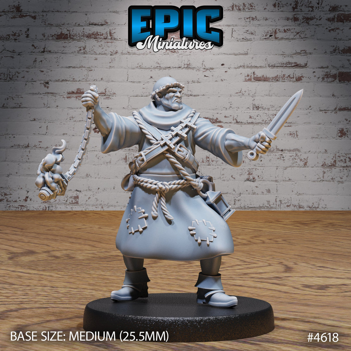 Medieval Cleric Monk Option #4618 front DND miniature Faith Defender 16k resin