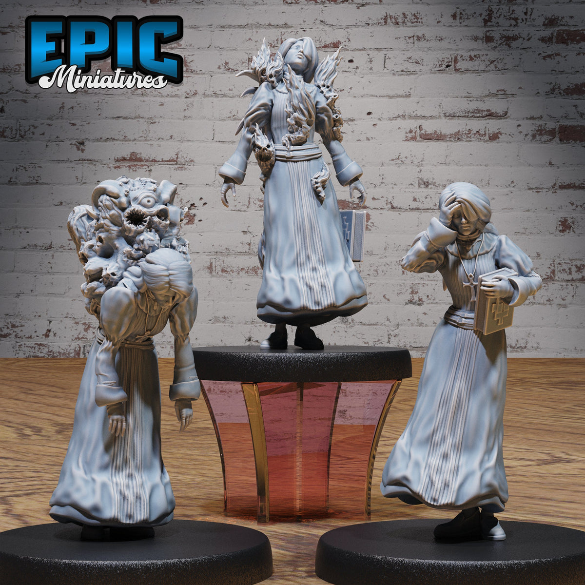 Possessed Nun Set of 3 DND Minis | Faith Defender Collection | TTRPG | Grimdark Waterdeep Gothic Corrupted Mork Borg Evil Fiend Markovia DND miniatures group photo