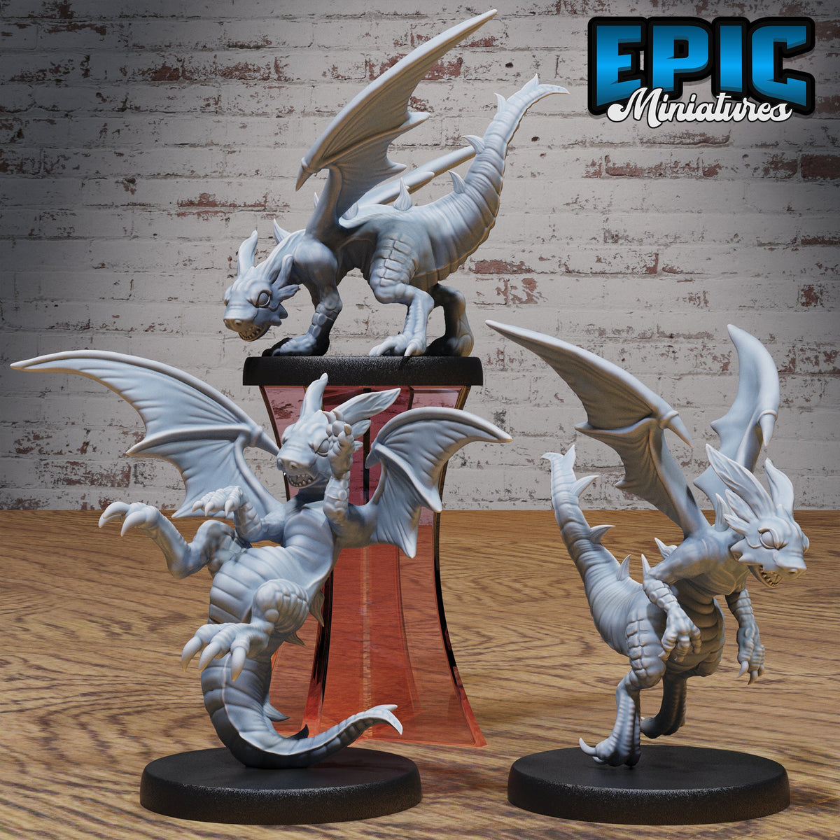 Light Dragon Wyrmling Set of 3 DND miniatures group photo Faith Defender