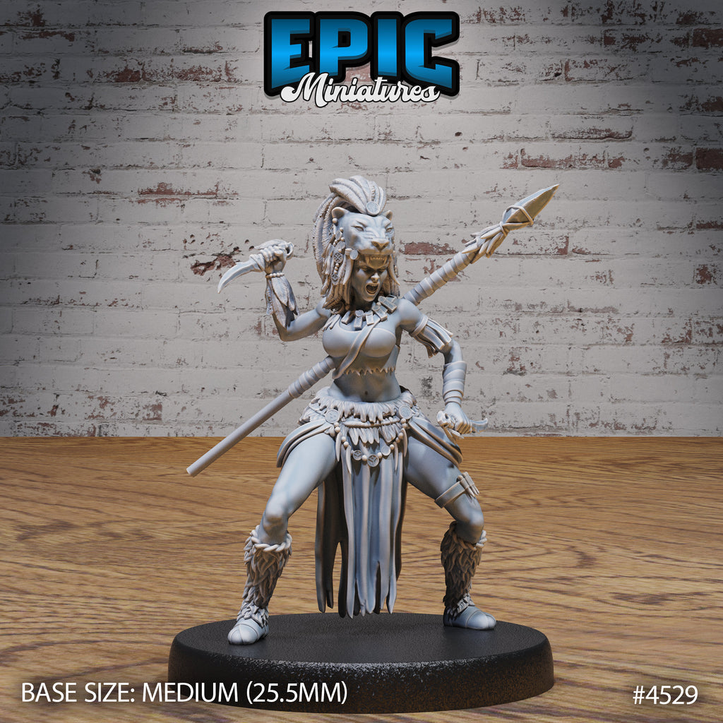 Lion Huntress Option #4528 front DND miniature Safari Tour 16k resin