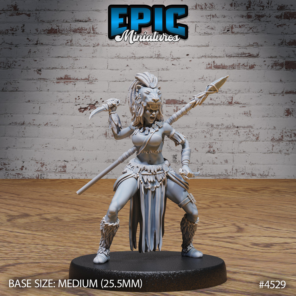 Lion Huntress Option #4528 front DND miniature Safari Tour 16k resin