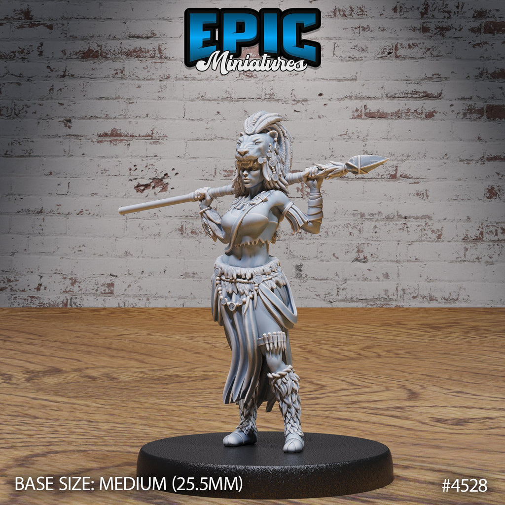 Lion Huntress Option #4529 front DND miniature Safari Tour 16k resin