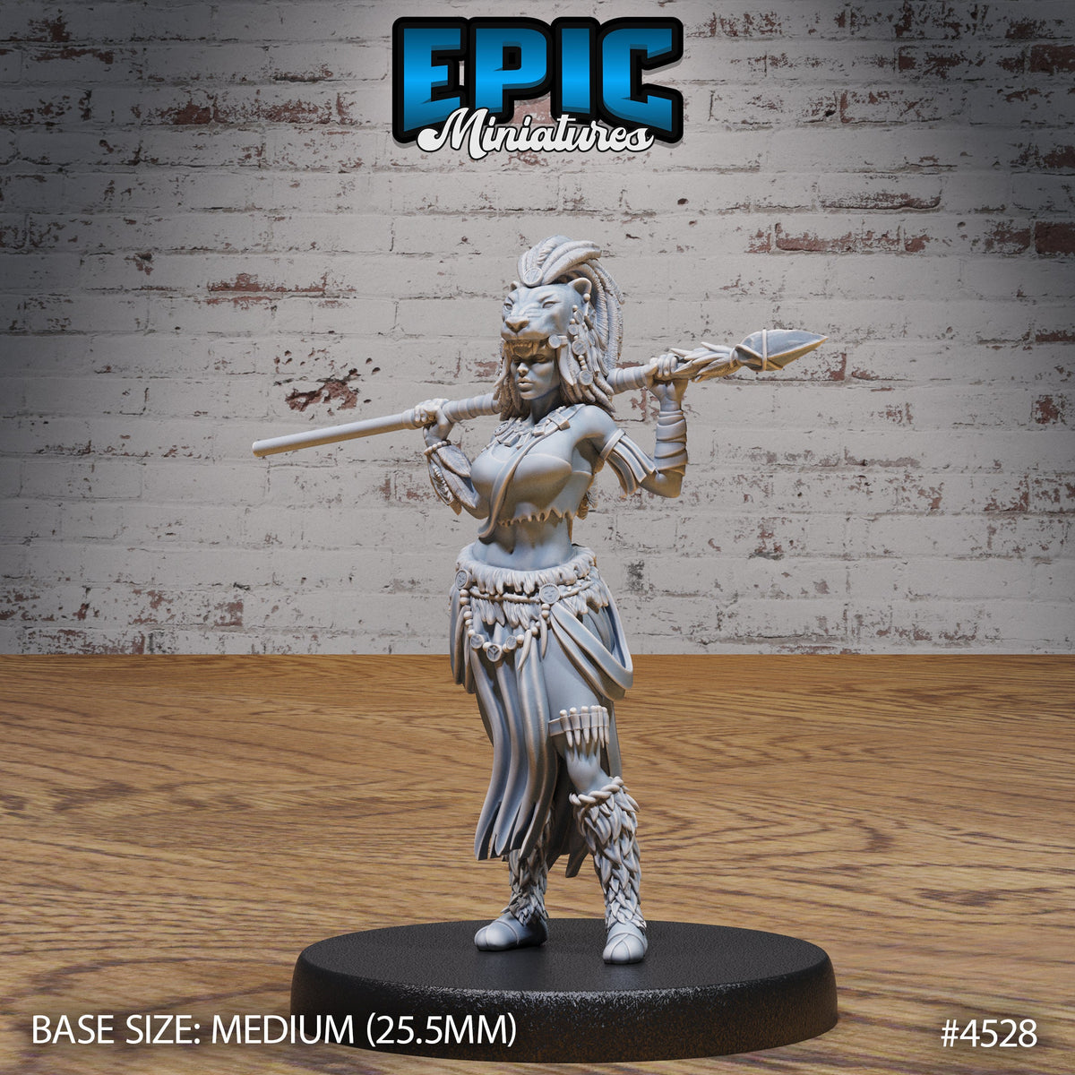 Lion Huntress Option #4529 front DND miniature Safari Tour 16k resin