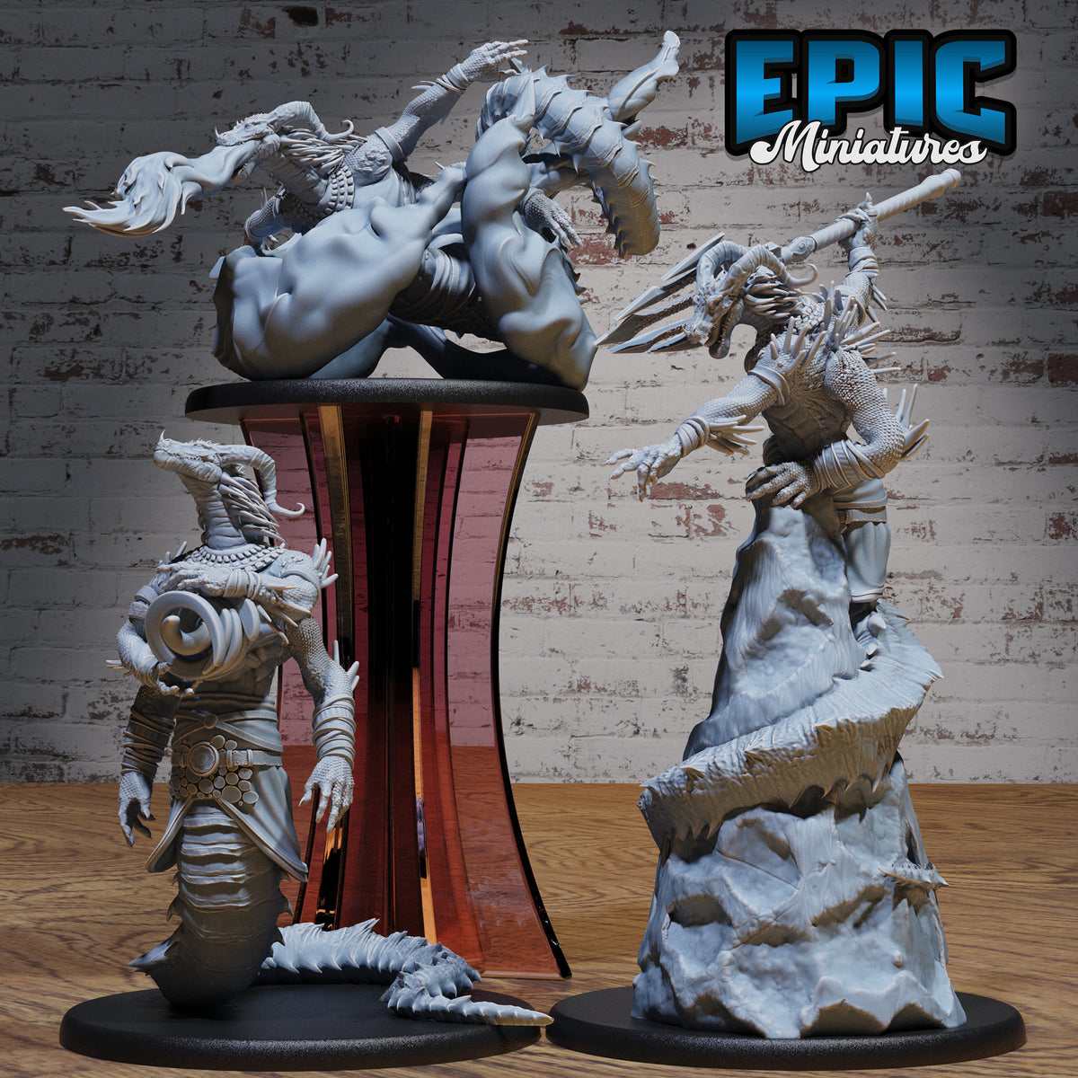 Naga Sorcerer Set of 3 DND miniatures group photo Serpents Rage