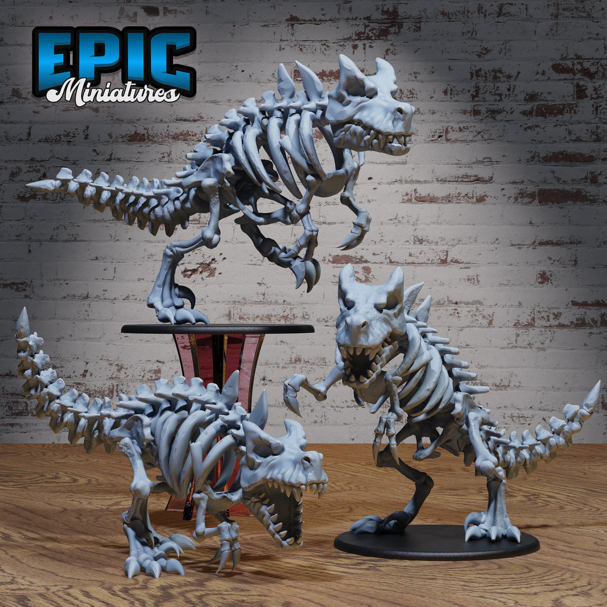 Skeleton T-Rex Mount DND miniatures group photo Safari Tour