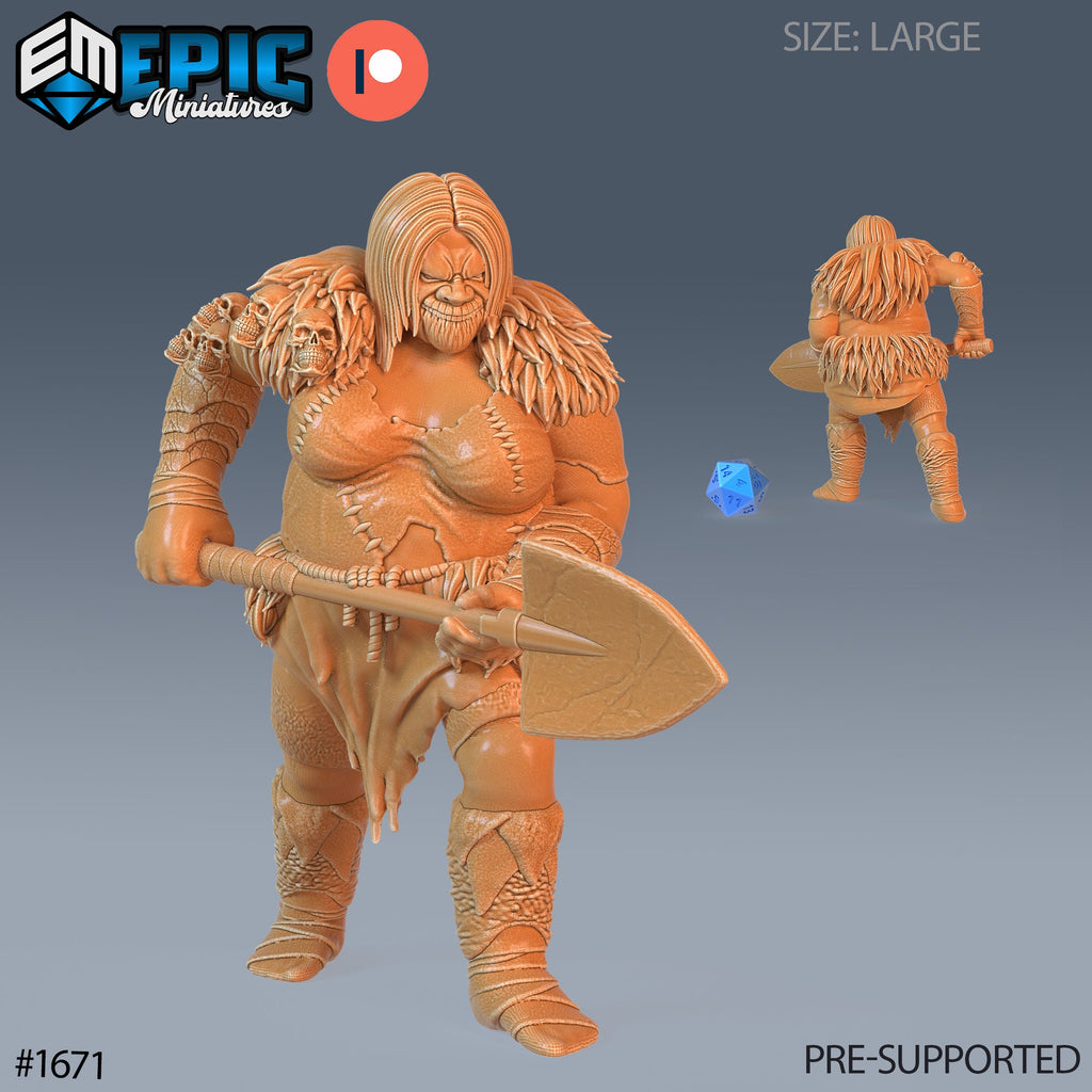 Ogre Female Option #1671 front DND miniature Caves of Despair 16k resin