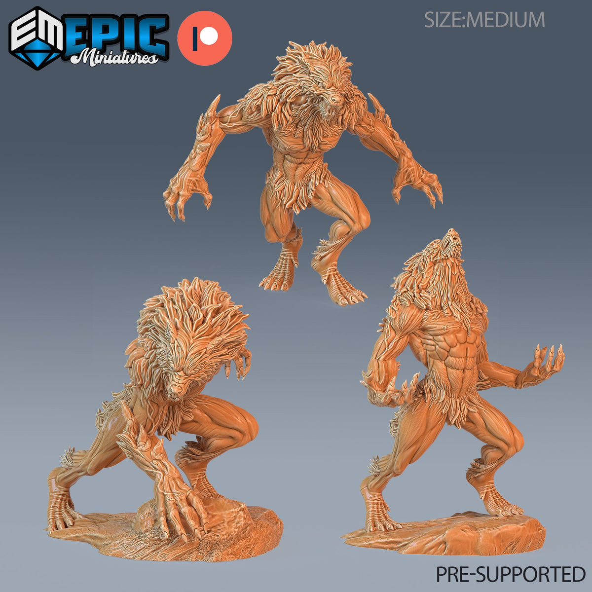Werewolf Brute Set of 3 DND miniatures group photo Caves of Despair