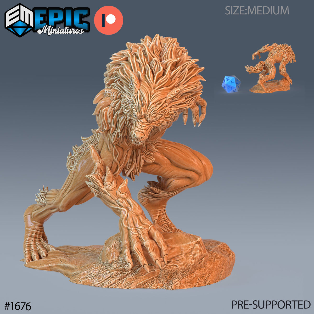 Werewolf Brute Option #1676 front DND miniature Caves of Despair 16k resin