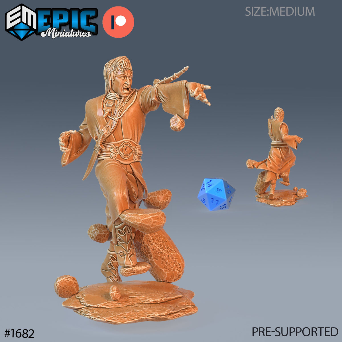 Earth Wizard Option #1682 front DND miniature Caves of Despair 16k resin