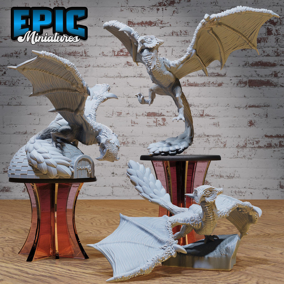 Owl Wyvern Set of 4 DND miniatures group photo Old Fables