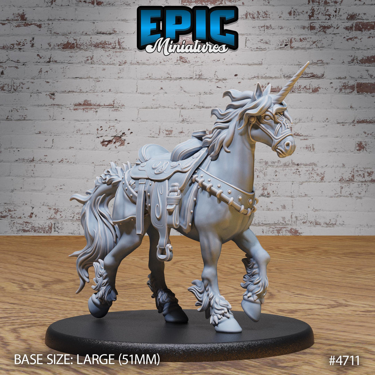 Unicorn Classic #1 at 75mm length front DND miniature Old Fables 16k resin